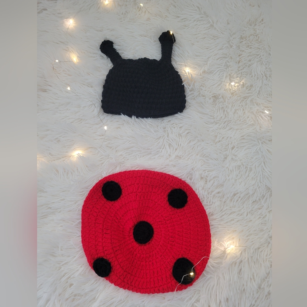 Newborn Photograph Red and Black Crochet Ladybug Set